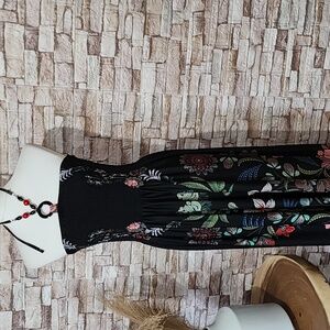 Magic Long Floral Black Strapless Dress